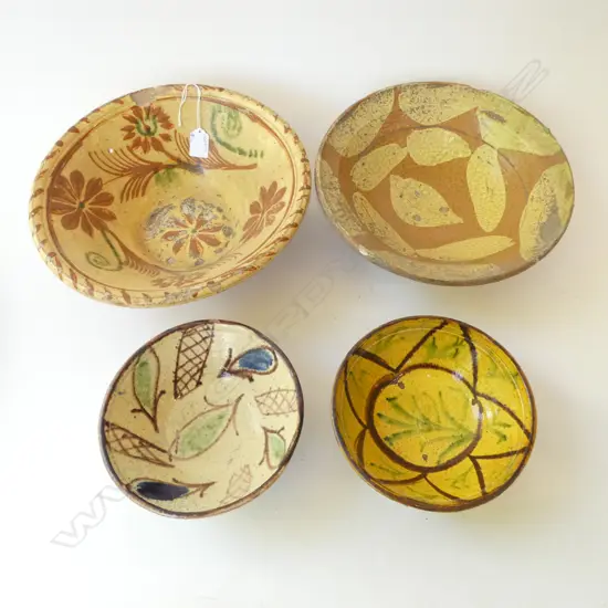 4 POTTERY BOWLS (SOME FAULTS) LARGEST Dia.330mm