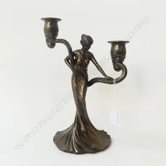 ART NOUVEAU STYLE FIGURAL CANDELABRA, RESIN H.290MM