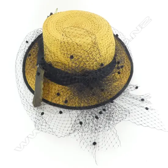 YELLOW STRAW HAT; AILIE MILLER DESIGN FOR DOLLIE VARDIN AUCKLAND