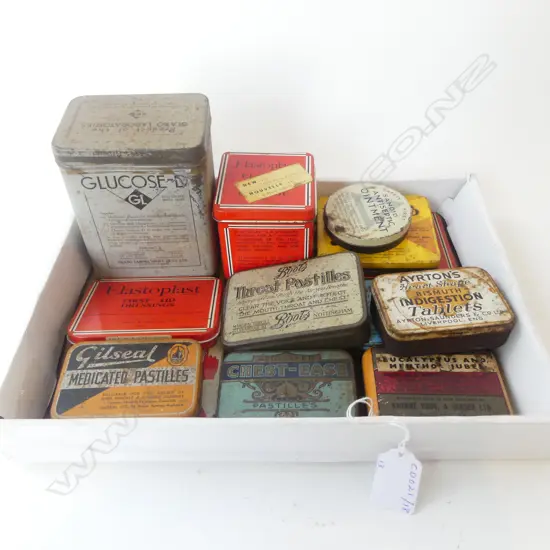 VINTAGE COLLECTION OF 13 MEDICINAL & FIRST AID TINS 