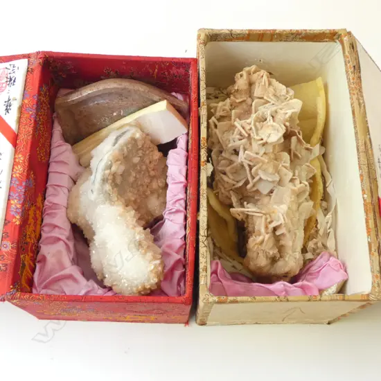 2 BOXED CHINESE GEMSTONES W.240mm