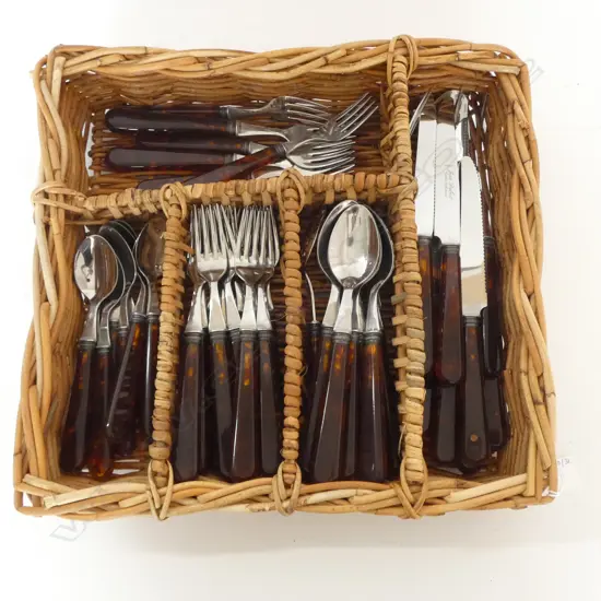 TRAY OF FAUX AMBER CUTLERY BY JEAN DUBOST COUTELIER PROFESSIONNEL FRANCE