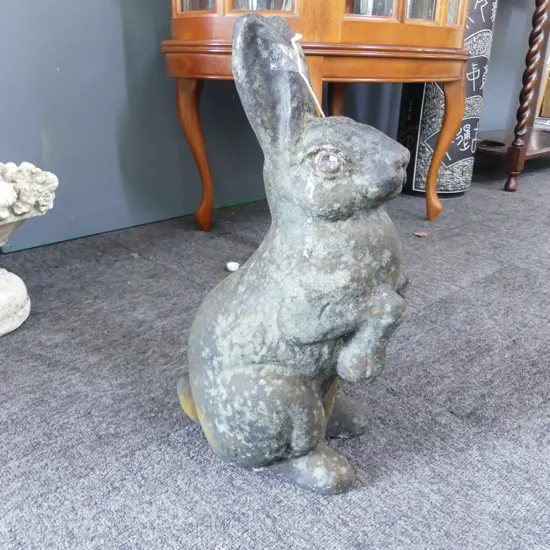 BLACK PAINTED CONCRETE GARDEN BUNNY RABBIT H.400mm