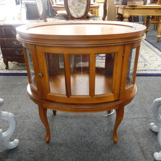 GLAZED OVAL DISPLAY CABINET w. REMOVABLE TRAY TOP 730x490x760mm