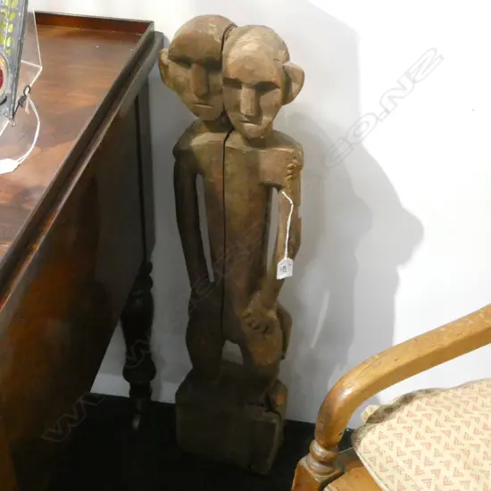 CARVED WOODEN 2 HEADED FIGURE H.825mm