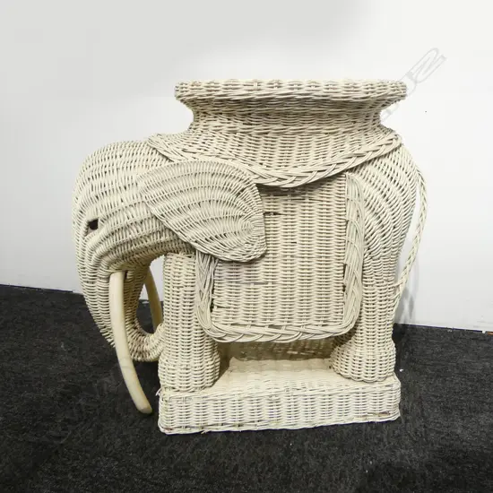 WHITE PAINTED CANED ELEPHANT SIDE TABLE H.500mm