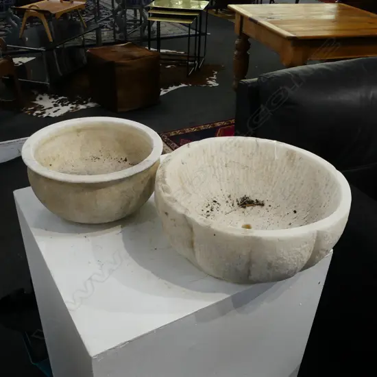 2 MARBLE QUARTZ PLANTERS 350mm dia