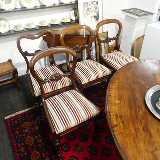 3 GOOD 19thC BALLOON BACK CHAIRS & OTHER 19thC SADDLEBACK