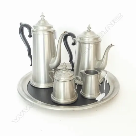 PEWTER PART TEA SERVICE, LARGEST H.290mm