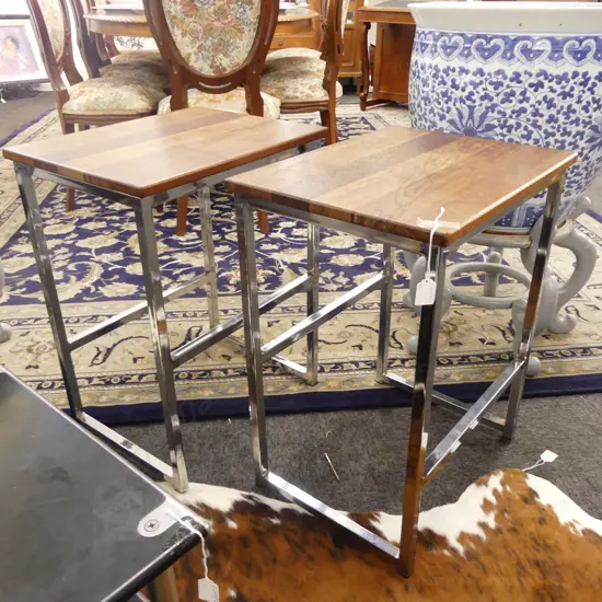 PR MODERN STOOLS/SIDE TABLE - WOOD & STAINLESS STEEL  470x370x615mm