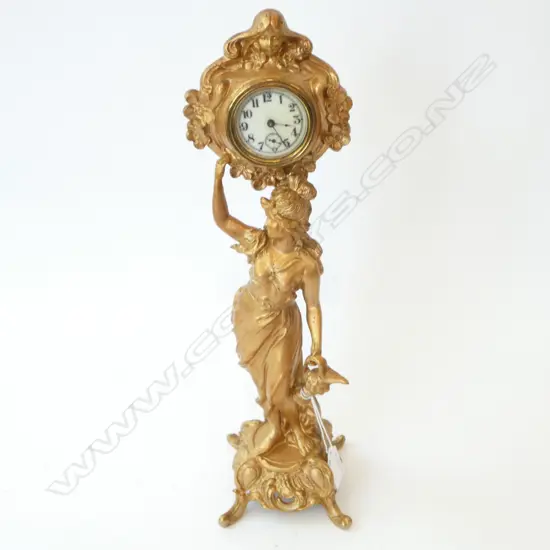 GILT SPELTER FIGURAL MANTEL CLOCK, H.410mm