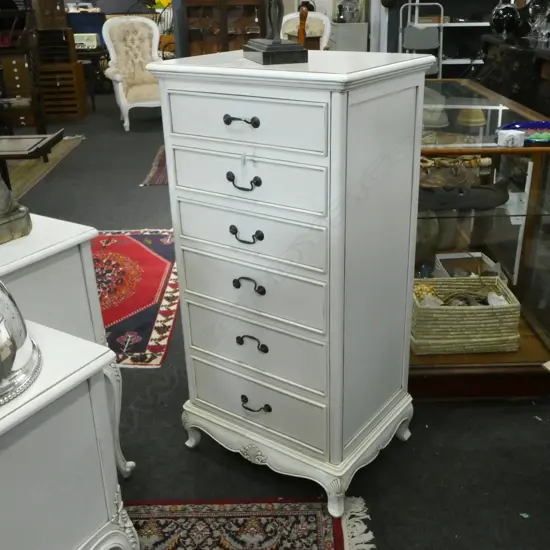 6 DRAWER WHITE TALL BOY 605x455x1200mm