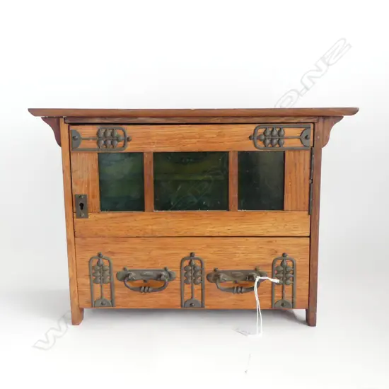 OAK ARTS & CRAFTS CABINET, METAL DETAIL, INTERNAL DRAWERS, 400 x 150 x 380mm