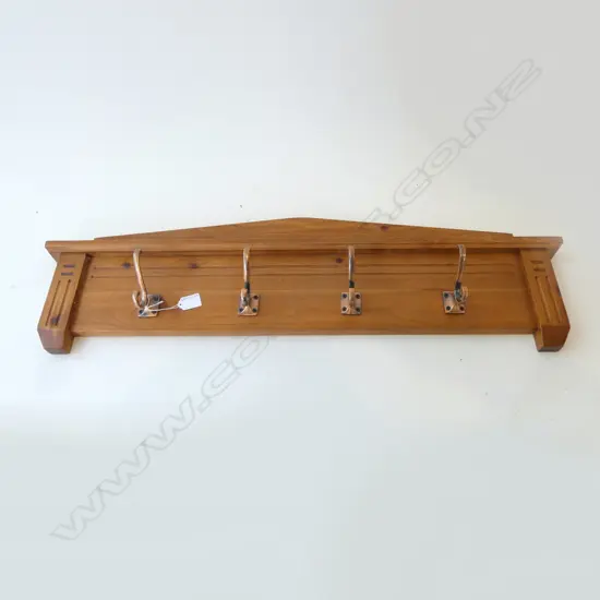 COAT RACK ON WOODEN MOUNT 4 HOOKS