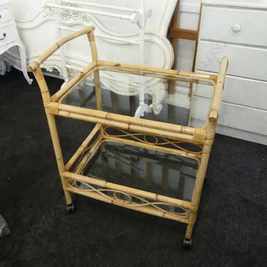 MID-CENTURY CANE DRINKS TROLLEY 690x490x870mm
