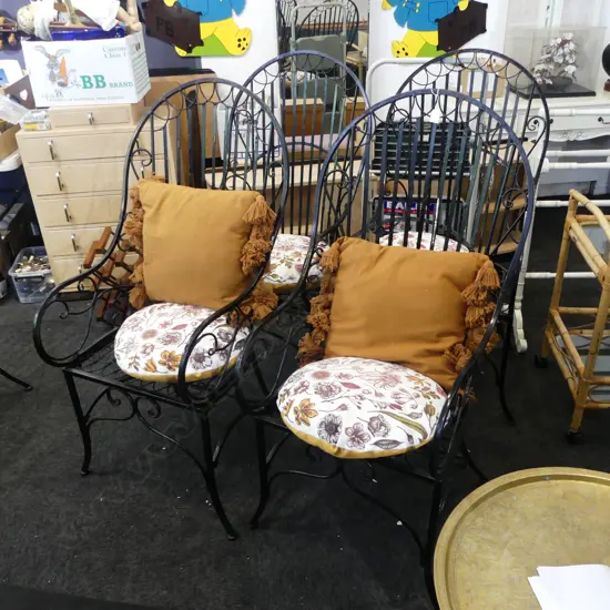 4 BLACK METAL OUTDOOR CHAIRS