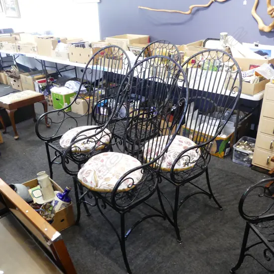 4 BLACK METAL OUTDOOR CHAIRS