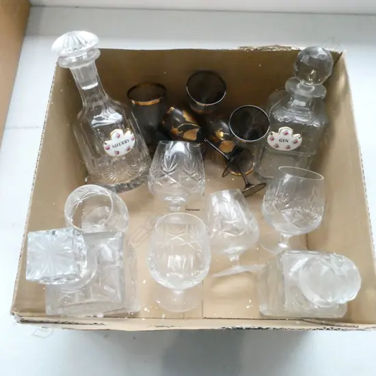 4 CRYSTAL DECANTERS + ASST. GLASSES