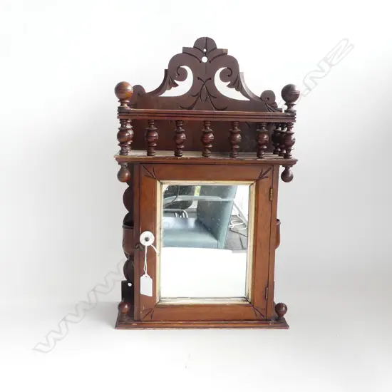 OAK WALL HANGING MIRRORED CABINET, CERAMIC HANDLE, INTERNAL SHELVES, 300 x 150 x 500mm