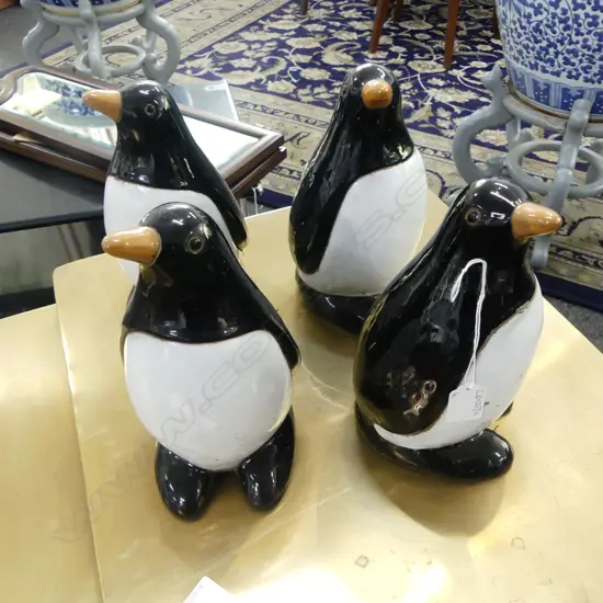 4 GLAZED CERAMIC PENGUINS H.235mm