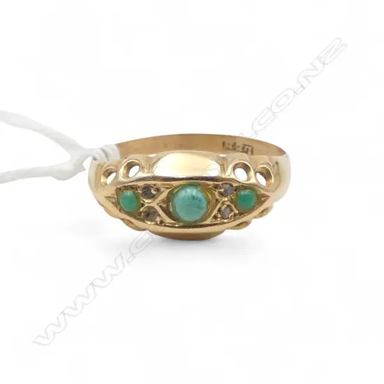 c1900 15ct ? GOLD & TURQUOISE RING stones reglued. thin shank 1.6gms SIZE N