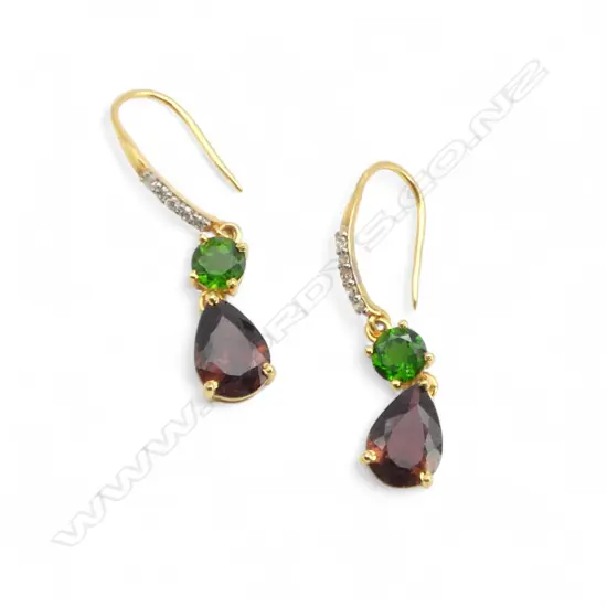 PR 14ct DIAMOND, TOURMALINE & DIOPSIDE EARRINGS