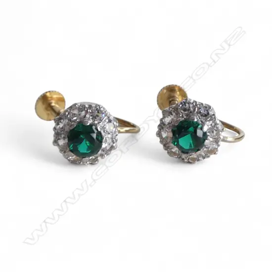 PR 9CT YG SCREW BACK EARRINGS, SYNTHETIC STONES, 2.86gms