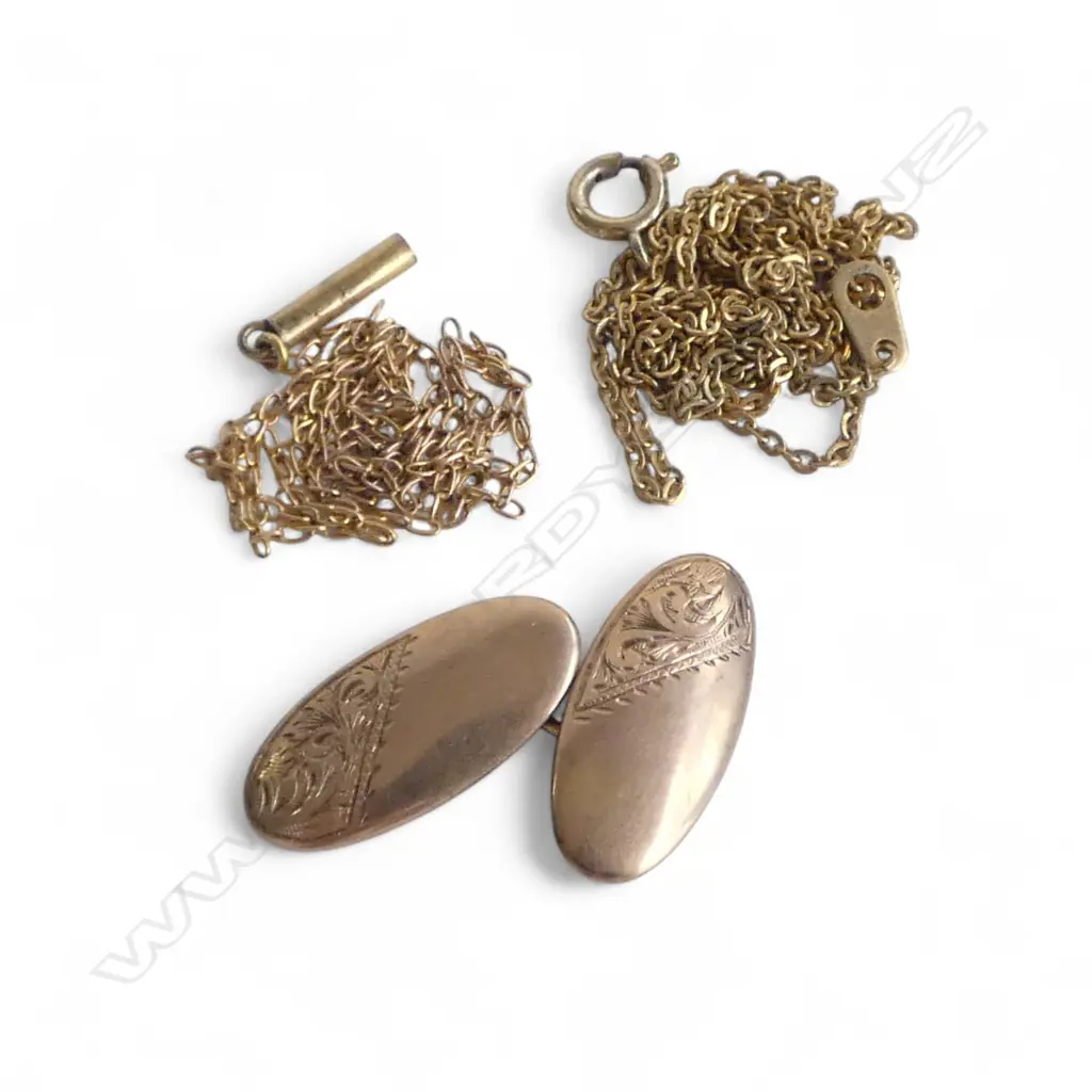 9CT CUFFLINK + 2 CHAINS 1 AF 4.44gms Image 1++
