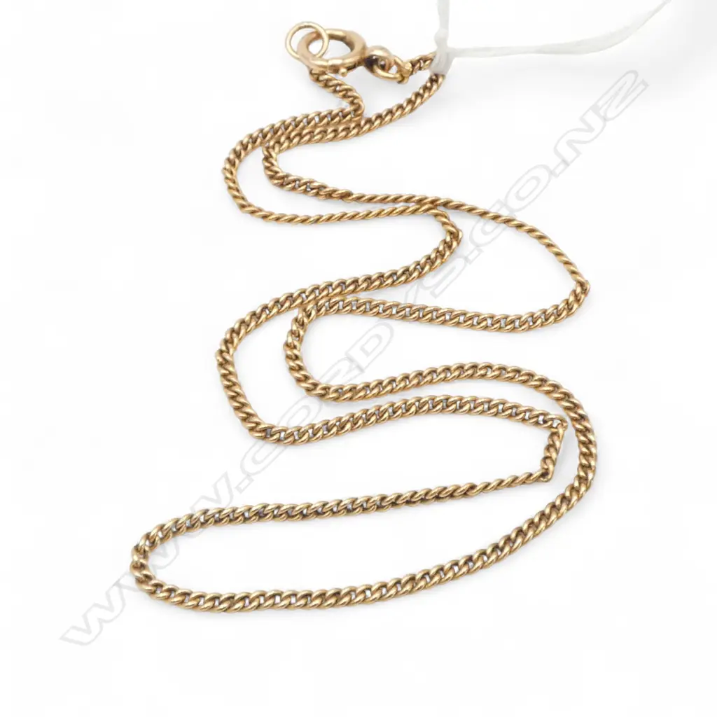 15ct ROSE GOLD CURB LINK NECK CHAIN with lge ring sprung clasp L.480mm.12gms Image 1++