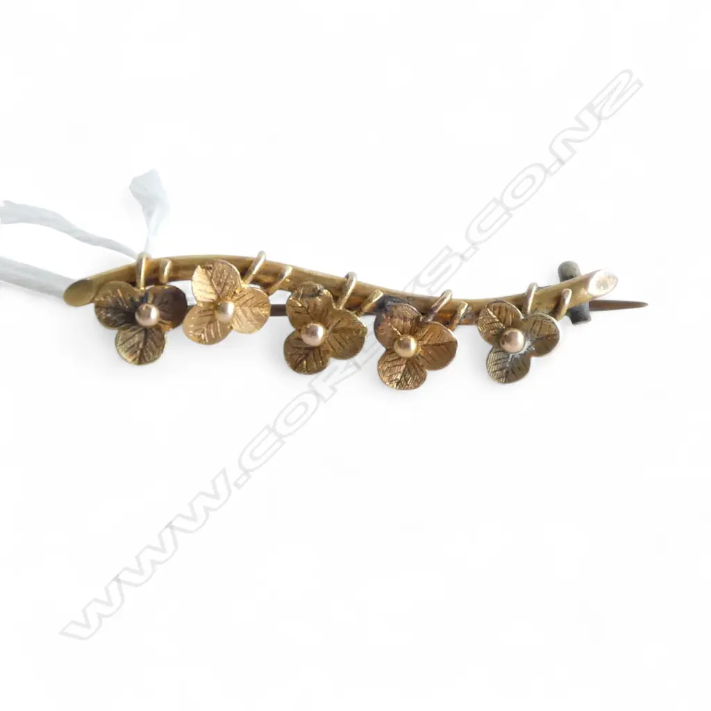 15ct FLORAL BAR BROOCH metal pin 3.15gm Image 1++