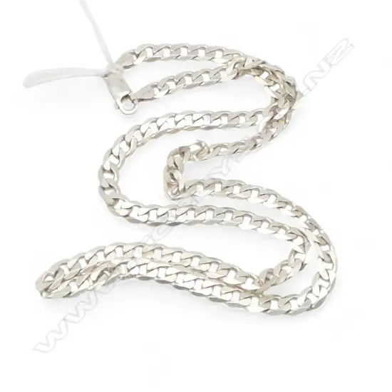 925 SILVER flat curb link NECK CHAIN L.480mm 22gms