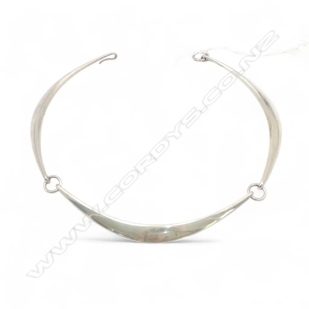 VINTAGE HANS HANSEN STYLISH DANISH SILVER HEAVY CAST 3 SECTION CHOKER NECKLACE cast signature 68gms Image 1++