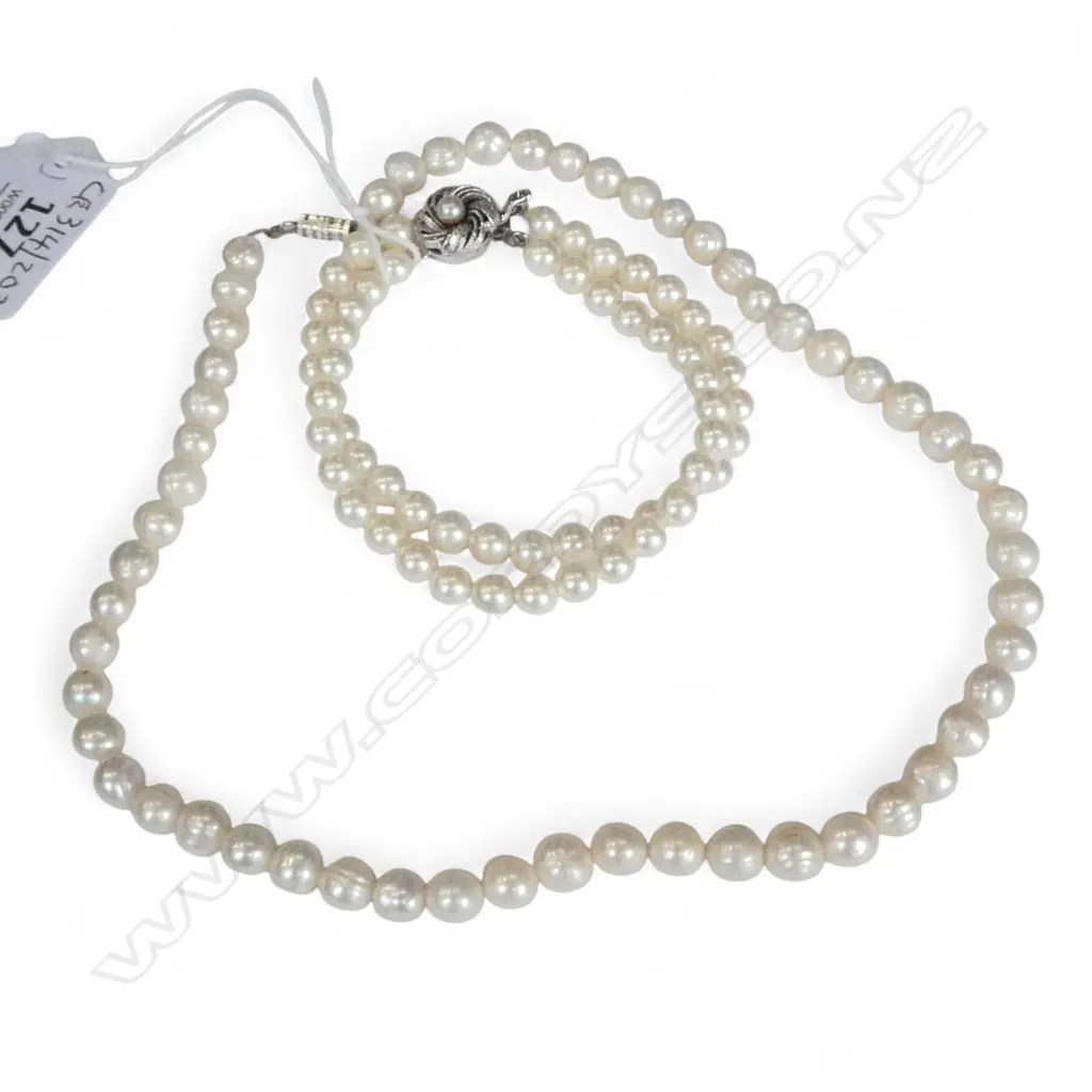 S/SILVER & CULTURED PEARL BRACLET & FRESHWATER PEARL NECKLACE Image 1++