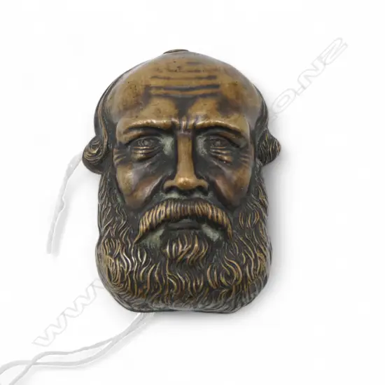 BRASS GENT BEARDED MASK VESTA CASE hinged back & saying 'Full of Matches Yet Matchless