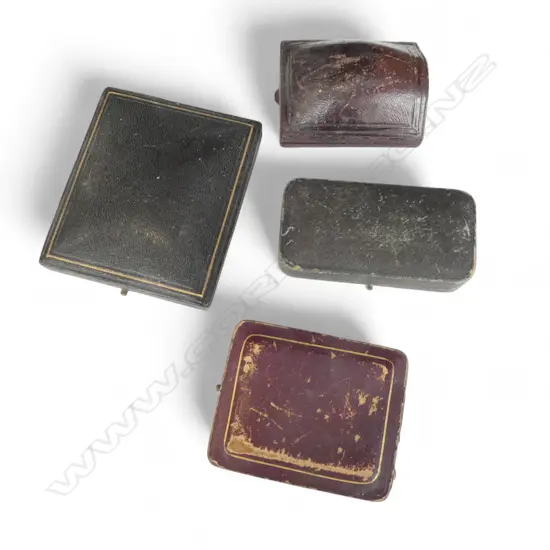 4 ANTIQUE JEWELLERY BOXES Morocco leather fitted interiors