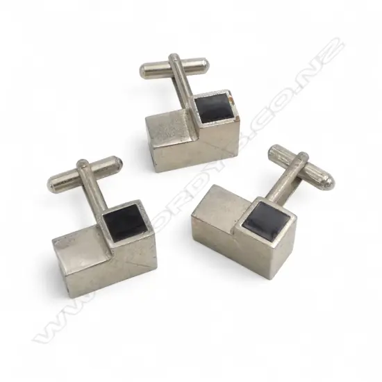 José Maria Bribiesca (1936-2019) pair + 1 chrome-plated brass & black acrylic cuff links