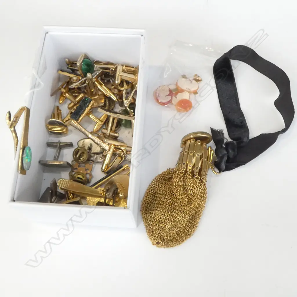ASST. COSTUME CUFF LINKS, CAMEOS, PLATED CROSS PENDANT & MISER PURSE Image 1++