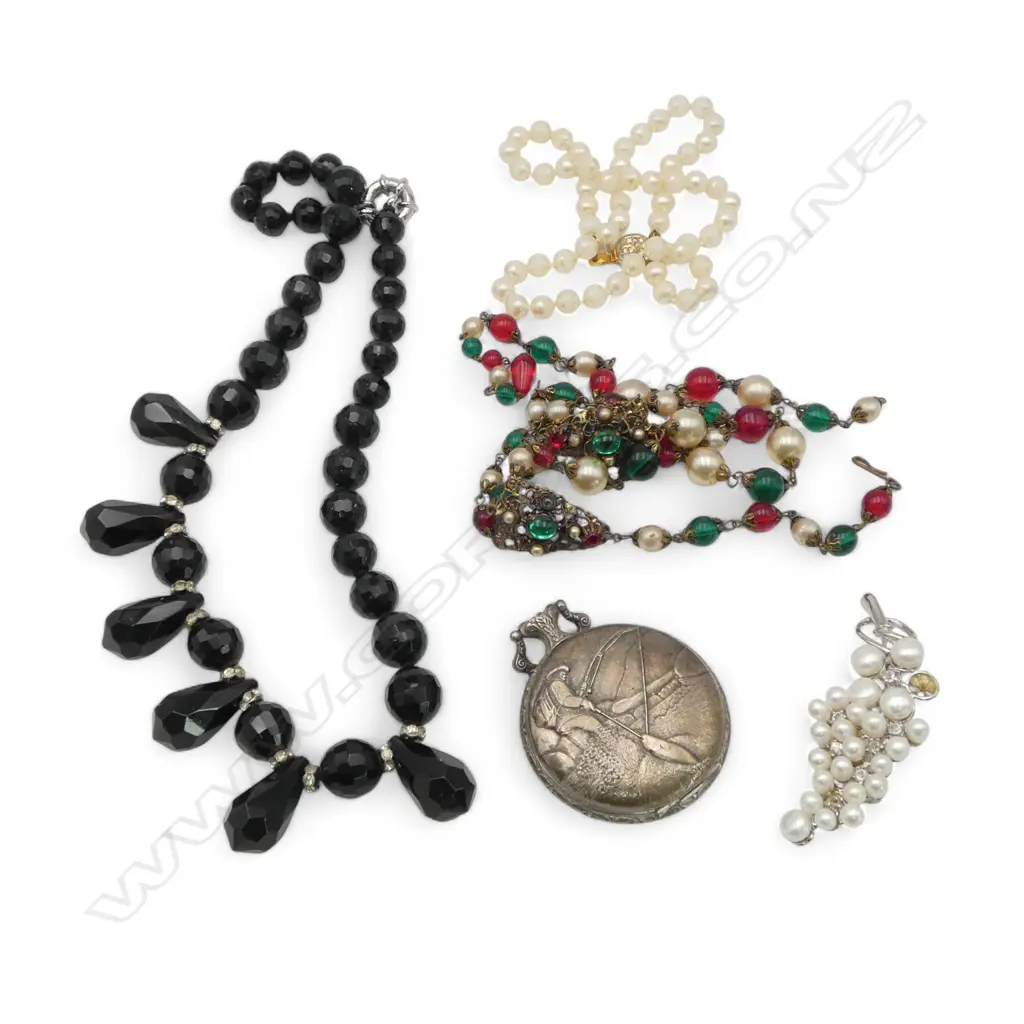 BAG COSTUME NECKLACES + FOB POCKET WATCH fishing theme AF Image 1++