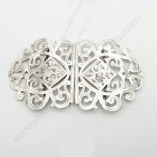 STG SILVER 2 PIECE SCROLLING BUCKLE, 'S & Co.' MAKER, B'HAM 1900, 38gms