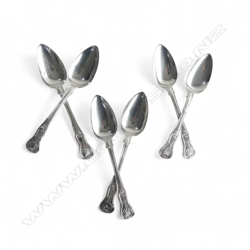6 STG SILVER TABLE SPOONS, WALLIS & HAYNES LONDON 1820 609gms Image 1++