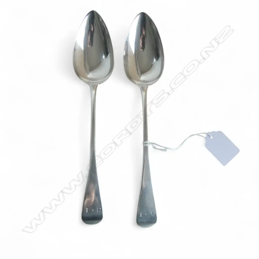 PR STG SILVER TABLE SPOONS, JOHN LAMBE LONDON 1805 L.225mm 108gms Image 1++