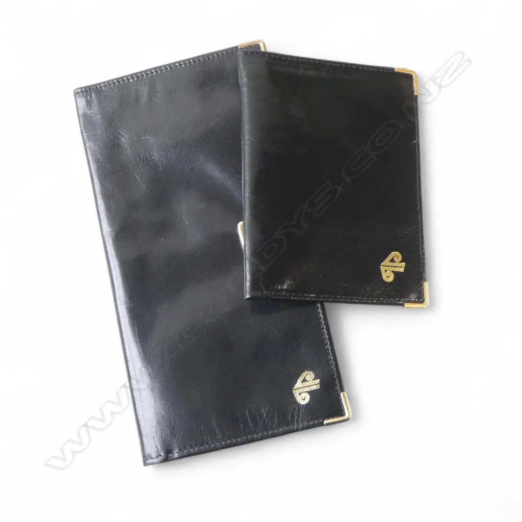 2 1980s AIR NZ BLACK LEATHER WALLETS W.185mm Image 1++
