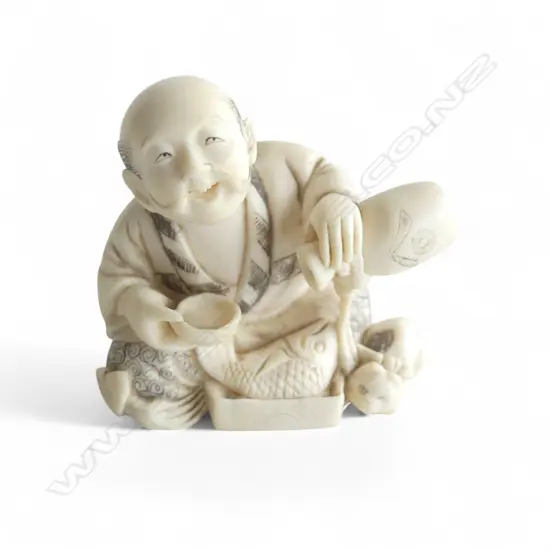 IVORY NETSUKE SAKE POURER SIGNED