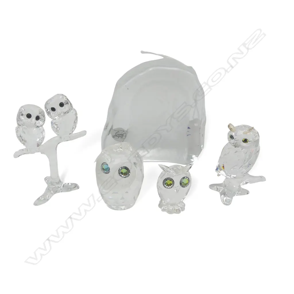 4 SWAROVSKI OWLS, 3 BOXED 1 AF + CRYSTAL D'ARQUES OWL 90x100mm Image 1++