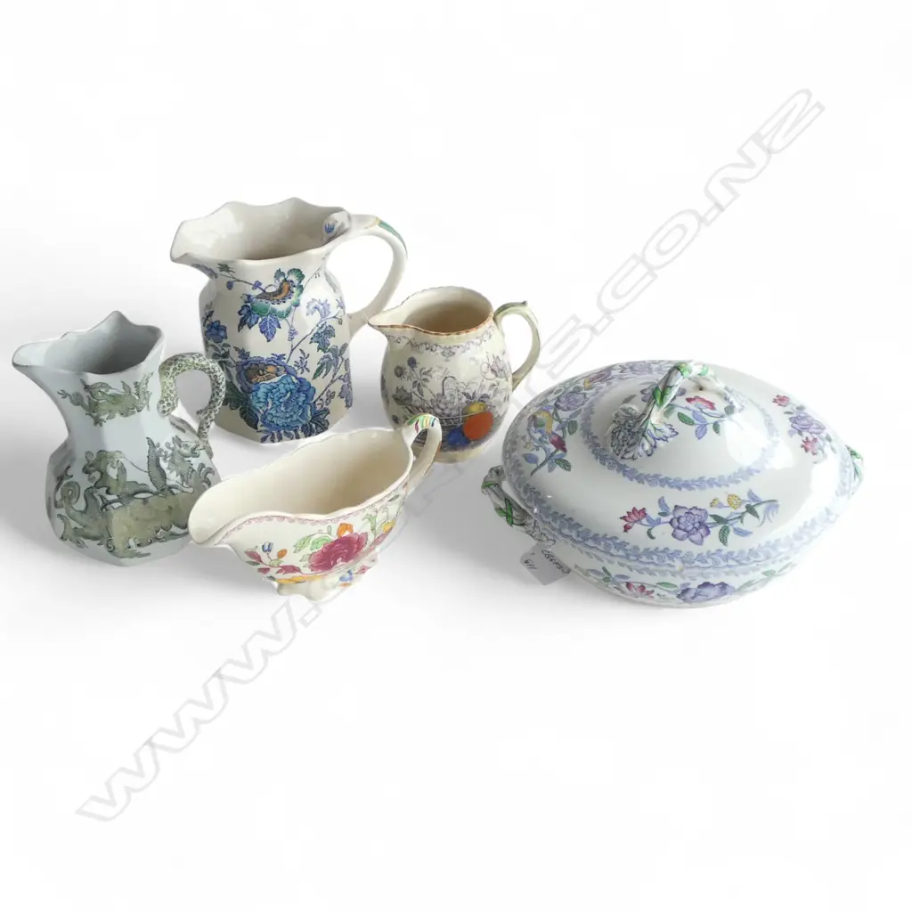 3 MASONS JUGS + GRAVY BOAT & SPODE 'TUDOR' TUREEN (FAULTS) Image 1++