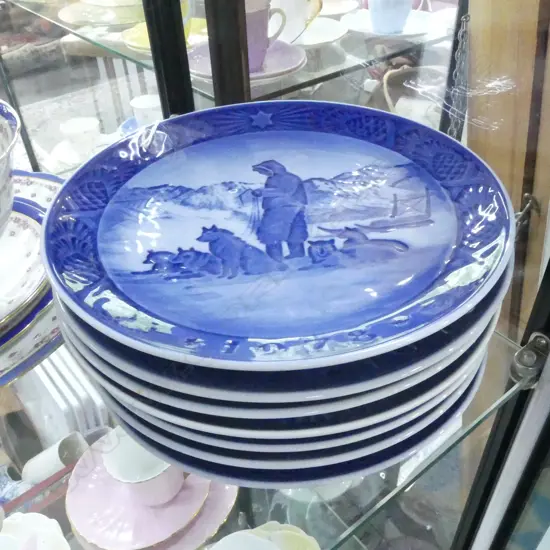 7 ROYAL COPENHAGEN BLUE PLATES Dia.185mm