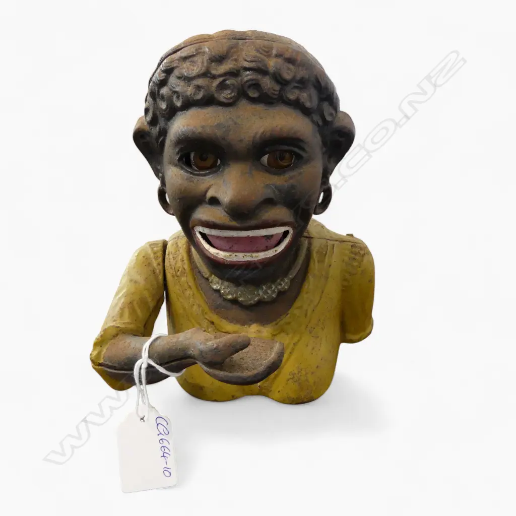 EARLY 20thC CAST IRON YELLOW 'DINAH' MONEY BOX H.170mm Image 1++