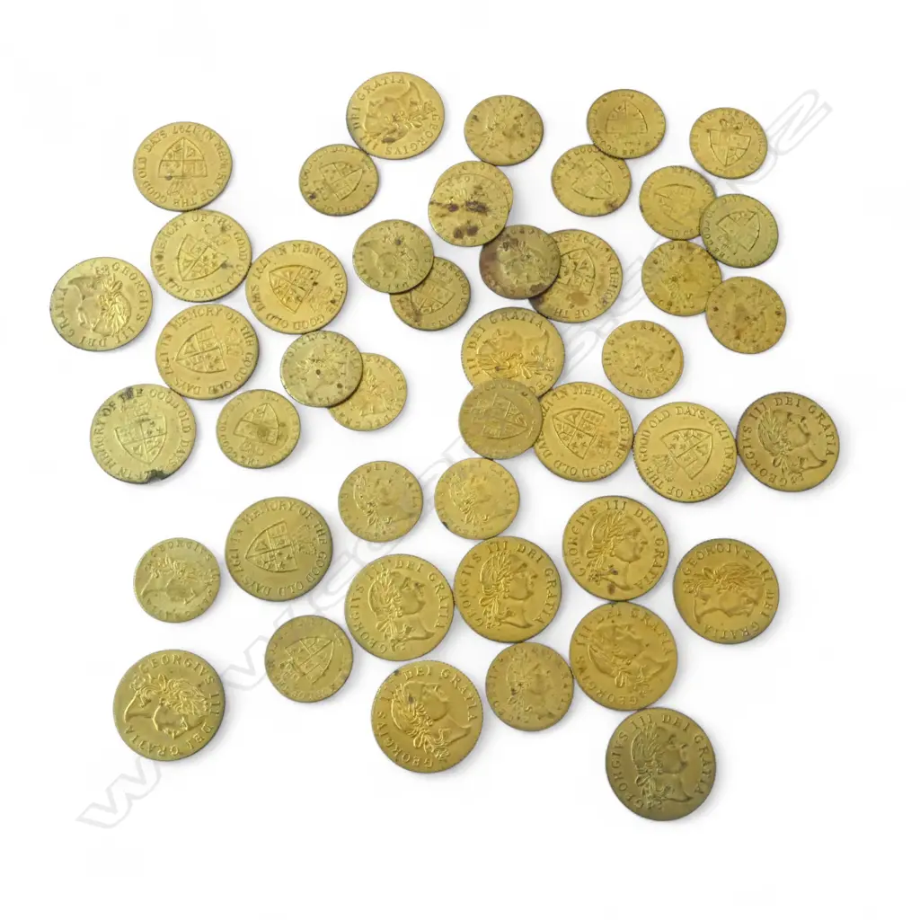 REPRODUCTION GEORGE III GAMING TOKENS; 21x 1797, 24x 1789 Image 1++