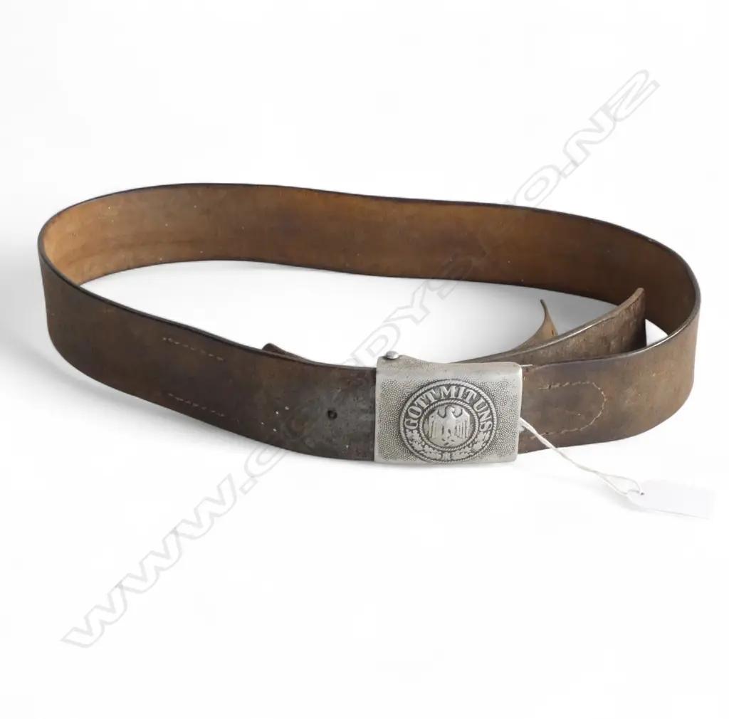 WWII GERMAN LEATHER BELT w. BUCKLE 'GOTT MIT UNS' Image 1++
