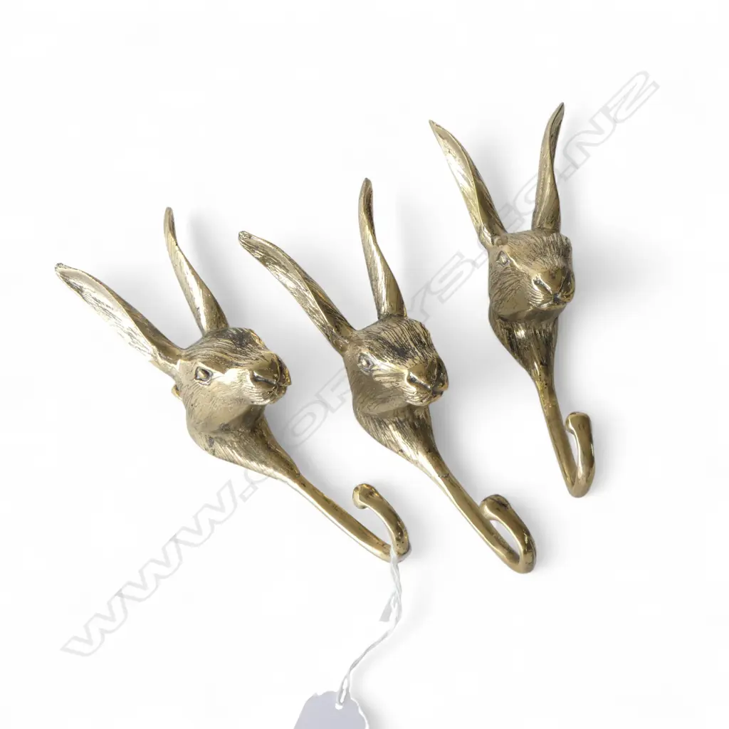 3 BRASS HARE HEAD WALL HOOKS H.185mm Image 1++